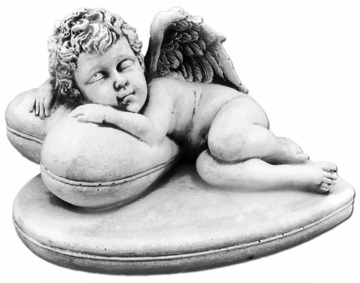 Casa Padrino escultura decorativa Art Nouveau ¨¢ngel gris 26 x 22 x A. 15 cm - Elegante figura decorativa de piedra - Decoraci¨®n de sal¨®n - Decoraci¨®n de jard¨ªn