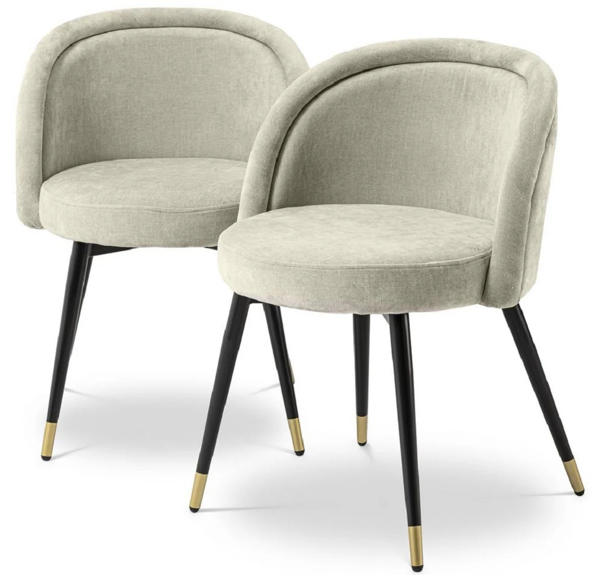 Casa Padrino conjunto de sillas de comedor de lujo arena / negro / lat¨®n 57,5 x 58 x A. 77 cm - Sillas de comedor nobles - Muebles de comedor de lujo