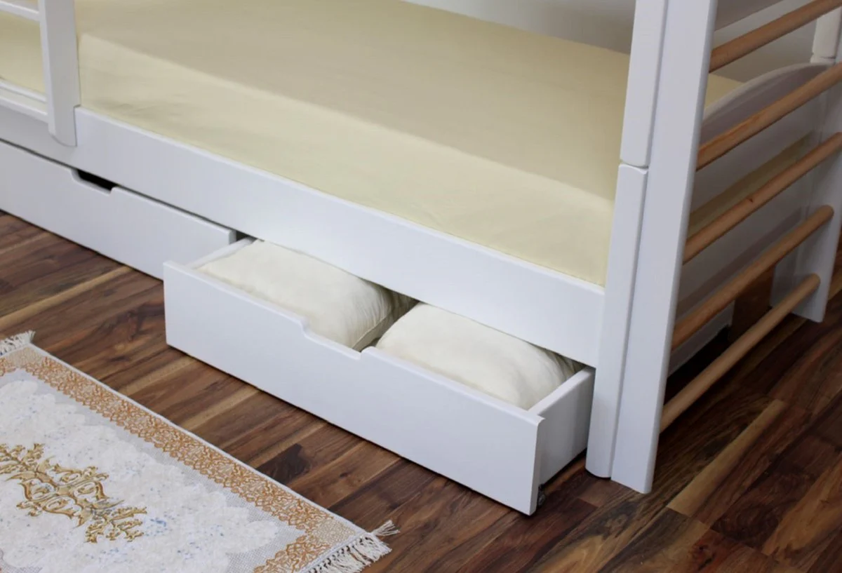 Casa Padrino litera para niños de lujo blanco / natural 211 x 98 x A. 185 cm - Cama infantil multifuncional con escalera y barras de pared - Muebles para la habitación de los niños