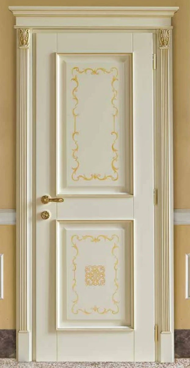 Casa Padrino puerta de apartamento barroco de lujo crema / oro - Magn¨ªfica puerta de madera maciza con marco - Muebles de lujo estilo barroco - Muebles barrocos - Calidad de lujo - Hecho en Italia