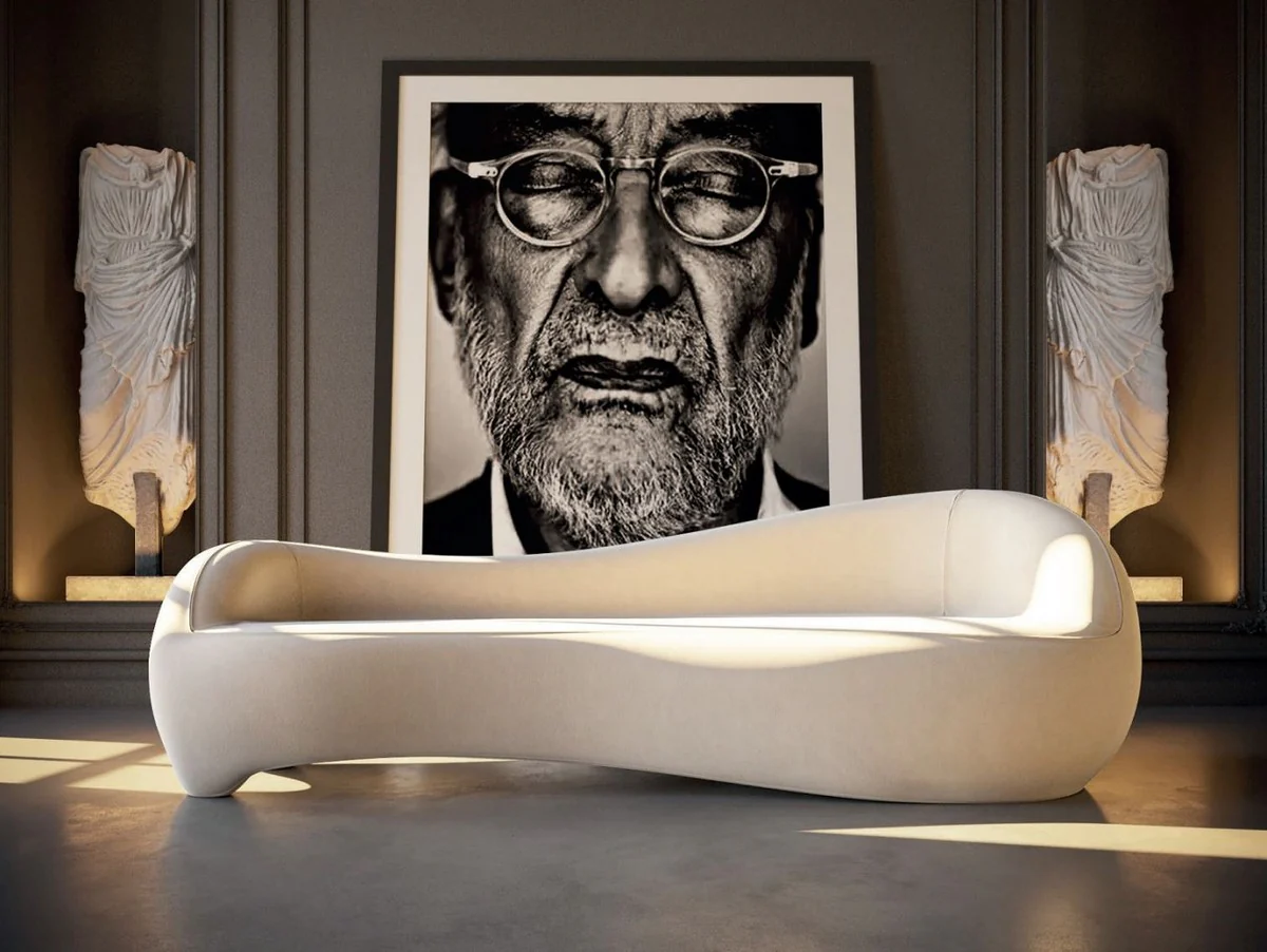 Casa Padrino sof¨¢ de terciopelo de lujo crema 280 x 105 x A. 68 cm - Sof¨¢ de sal¨®n - Sof¨¢ de hotel - Muebles de sal¨®n - Muebles de hotel - Muebles de lujo