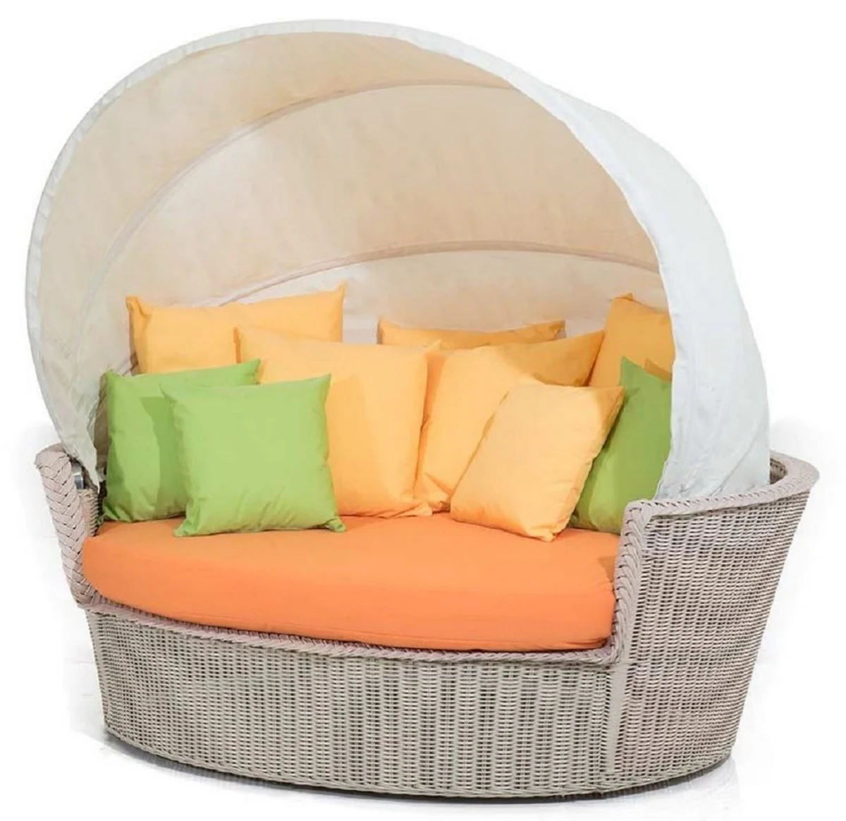 Casa Padrino isla tumbona de lujo gris / naranja / blanco 186 x 141 x A. 174 cm - Sofá lounge resistente a la intemperie tejido a mano con toldo - Mobiliario de hotel de terraza de jardín moderno