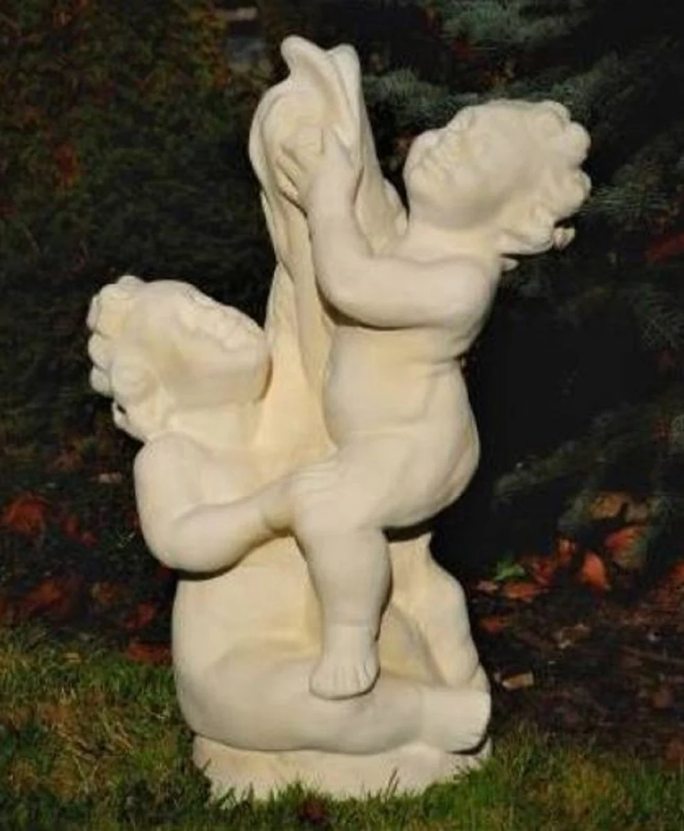 Casa Padrino escultura de gárgola Art Nouveau niños con pez arena A. 74 cm - Elegante figura de piedra de gárgola - Accesorios de Decoración de Jardín Barroco y Art Nouveau