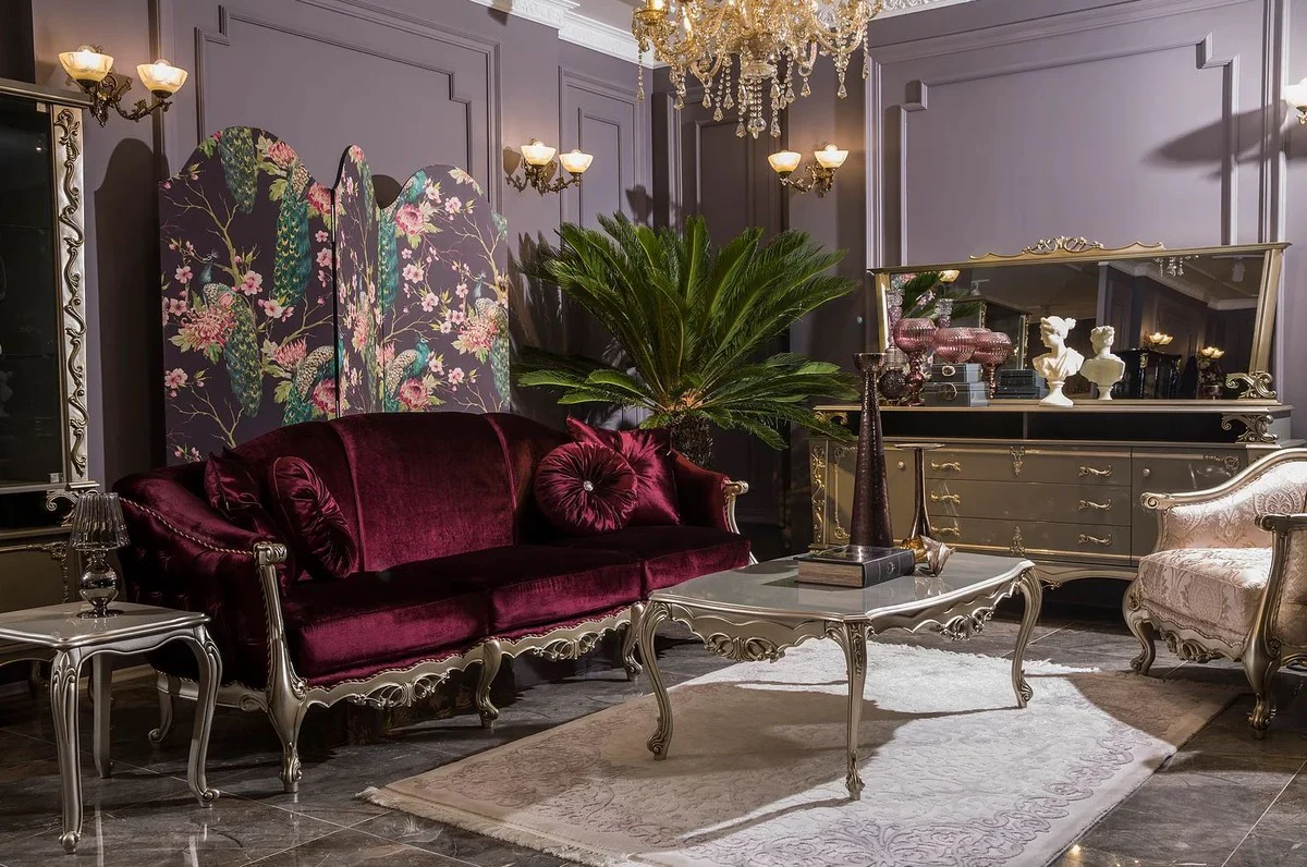 Casa Padrino mesa de centro barroco de lujo plata 122 x 71 x A. 48 cm - Mesa de sal¨®n de madera maciza - Muebles barrocos nobles