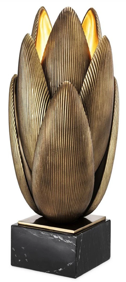 Casa Padrino lámpara de mesa de lujo latón vintage / negro 22,5 x 21 x A. 51,5 cm - Elegante lámpara de escritorio con base de mármol - Calidad de Lujo