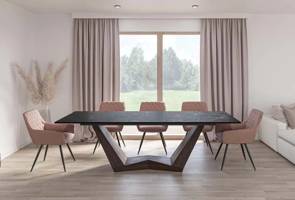 Casa Padrino mesa de comedor de dise?o negro / marr¨®n 200-250 x 98 x A. 76 cm - Mesa de comedor extensible con tapa de vitrocer¨¢mica - Muebles de comedor - Muebles de dise?o