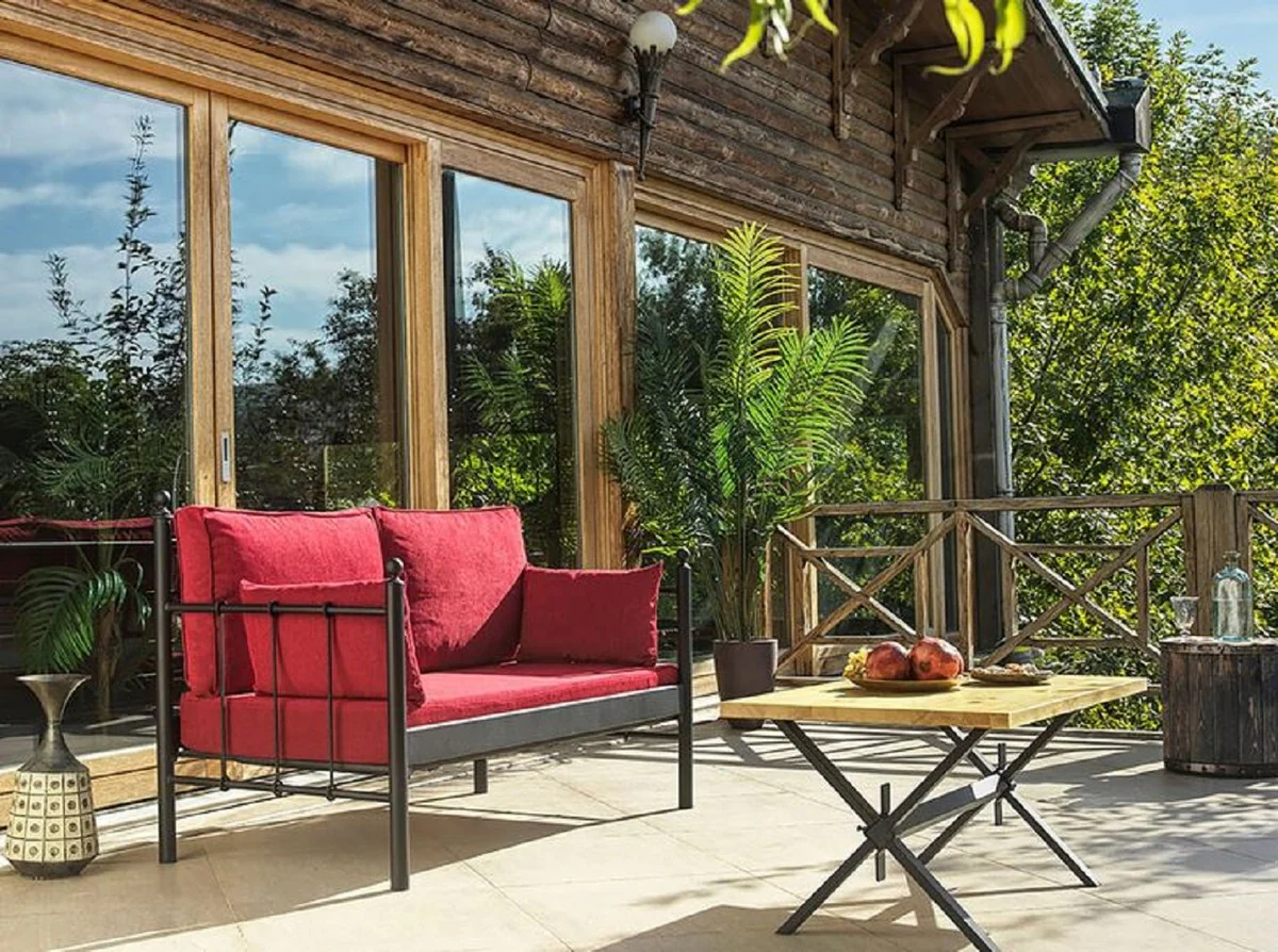 Casa Padrino sof¨¢ de jard¨ªn Art Nouveau negro / rojo burdeos 140 x 70 x A. 92 cm - Sof¨¢ de Jard¨ªn - Sof¨¢ de Terraza - Muebles de Jard¨ªn y Terraza Art Nouveau