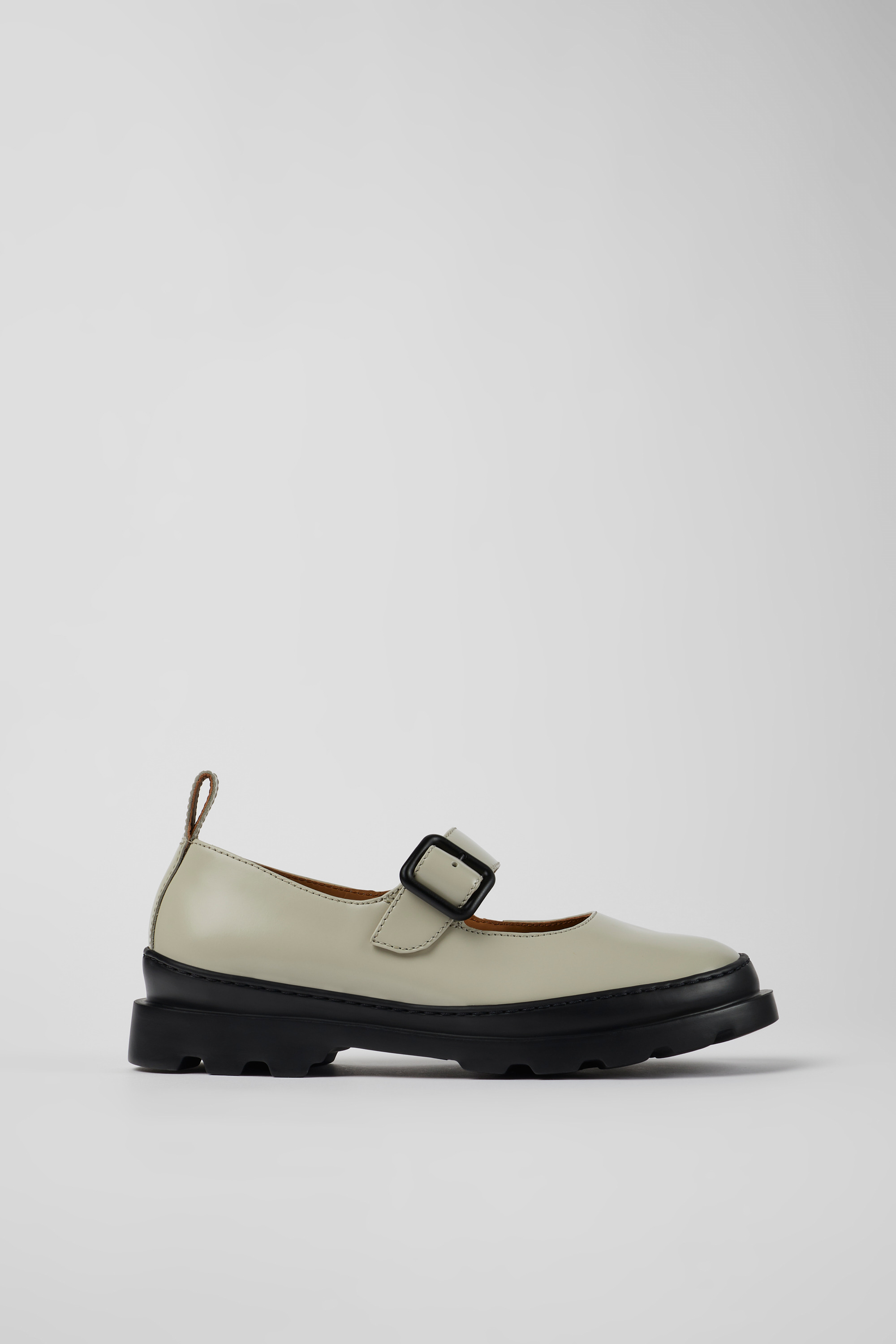 Brutus - Gray leather Mary Jane flats for women
