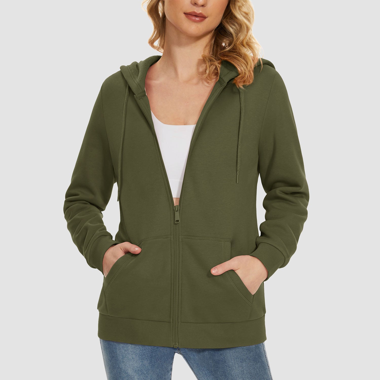 Women's Jacket Fleece Lining Hoodie Jacket Full Zip Up Casual Coat with Pockets
