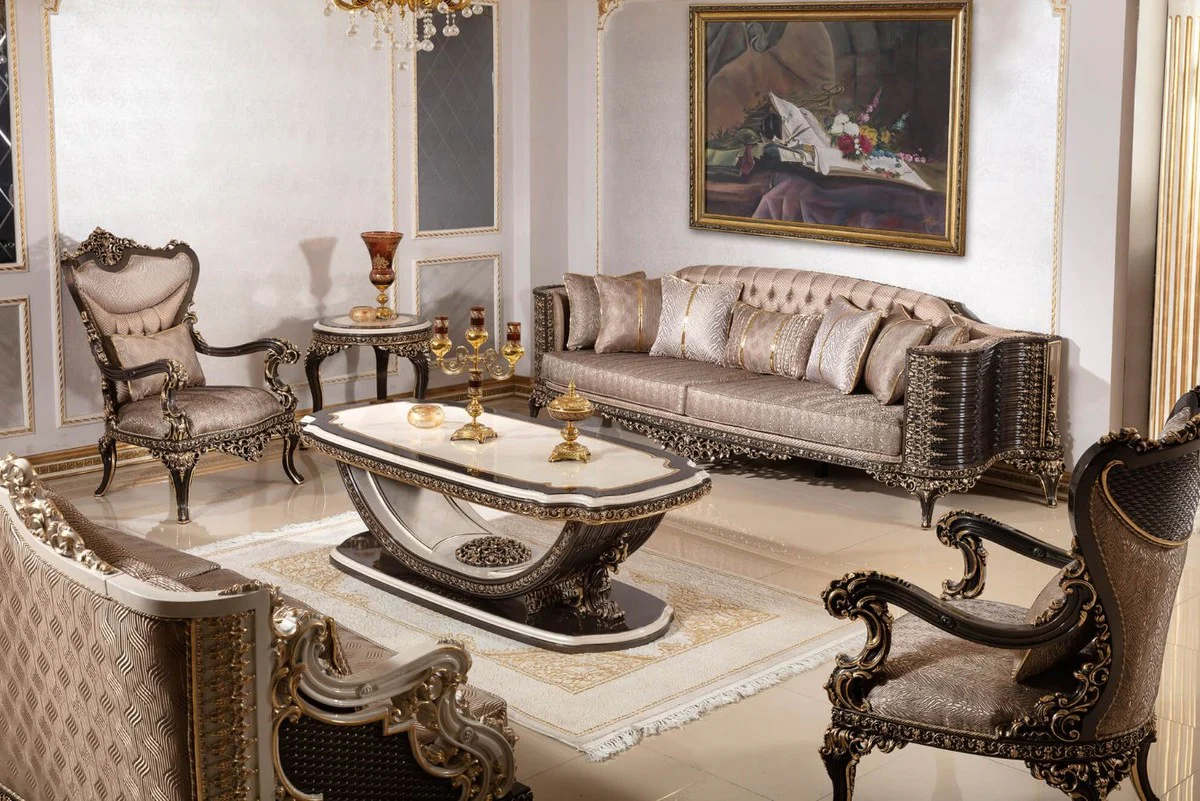 Casa Padrino mesa auxiliar barroco de lujo crema / marr¨®n oscuro / oro