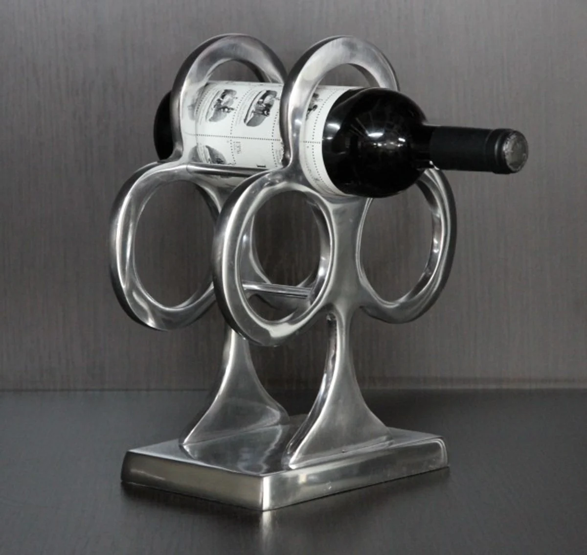 Casa Padrino designer wine rack made ??of polished aluminum for 3 bottles H 32 cm, W 26 cm, D 15 cm - bottle holder - bottle shelf