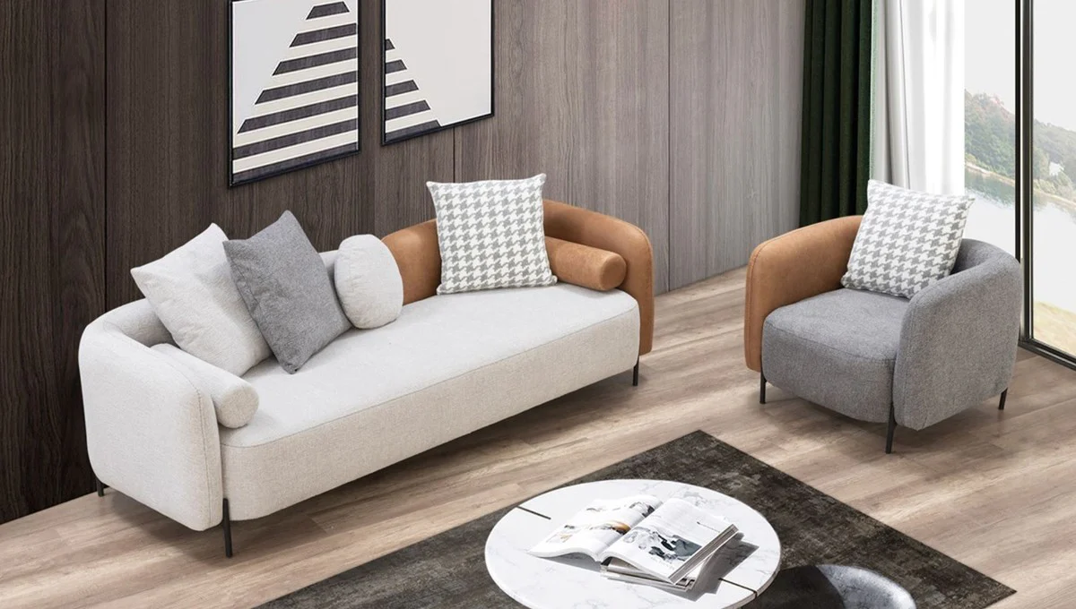 Casa Padrino sof¨¢ de lujo gris claro / marr¨®n / negro 255 x 90 x A. 70 cm - Sof¨¢ de sal¨®n - Muebles de sal¨®n - Muebles de lujo - Interiores de lujo