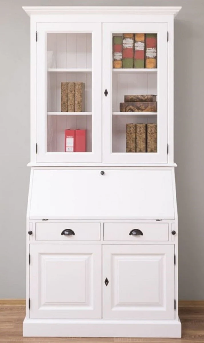 Casa Padrino armario de oficina de estilo campestre blanco 110 x 49 x A. 219 cm - Armario de madera maciza - Armario de libros - Armario de sal¨®n - Muebles de estilo campestre