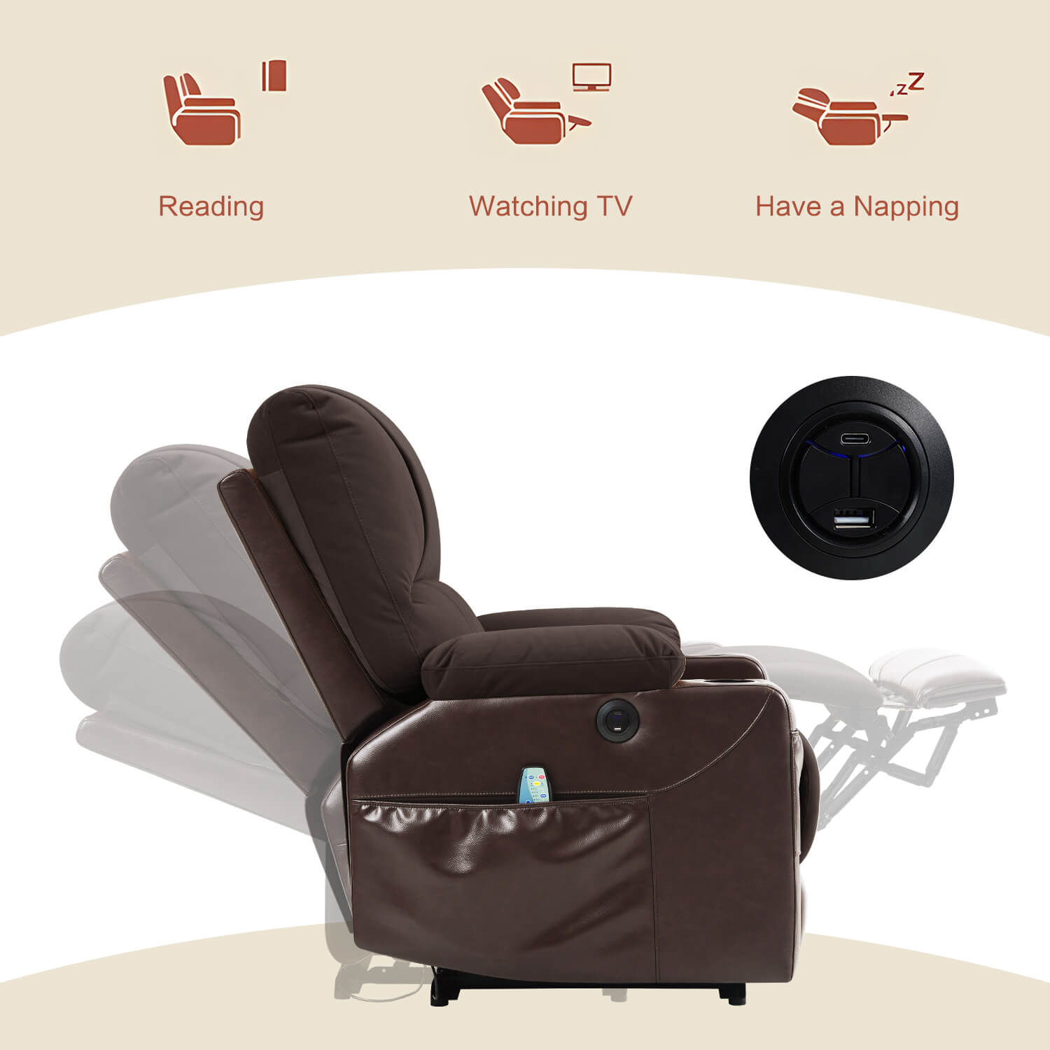 Power Recliner Chair with Heat and Massage, Wall Hugger