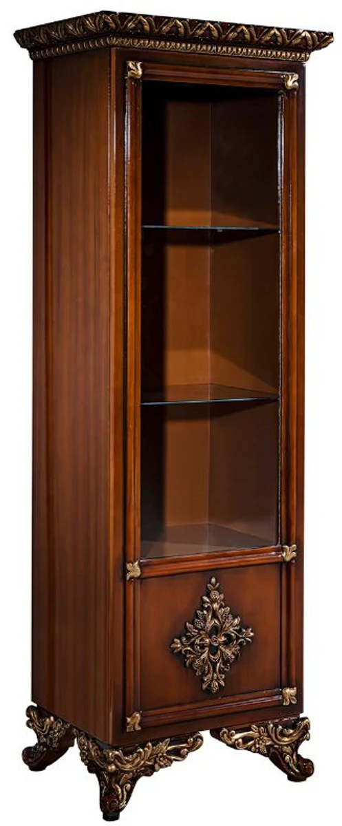 Casa Padrino conjunto de muebles barrocos de lujo marrón / oro - Armario de TV de madera maciza noble con 2 vitrinas - Muebles de salón barrocos