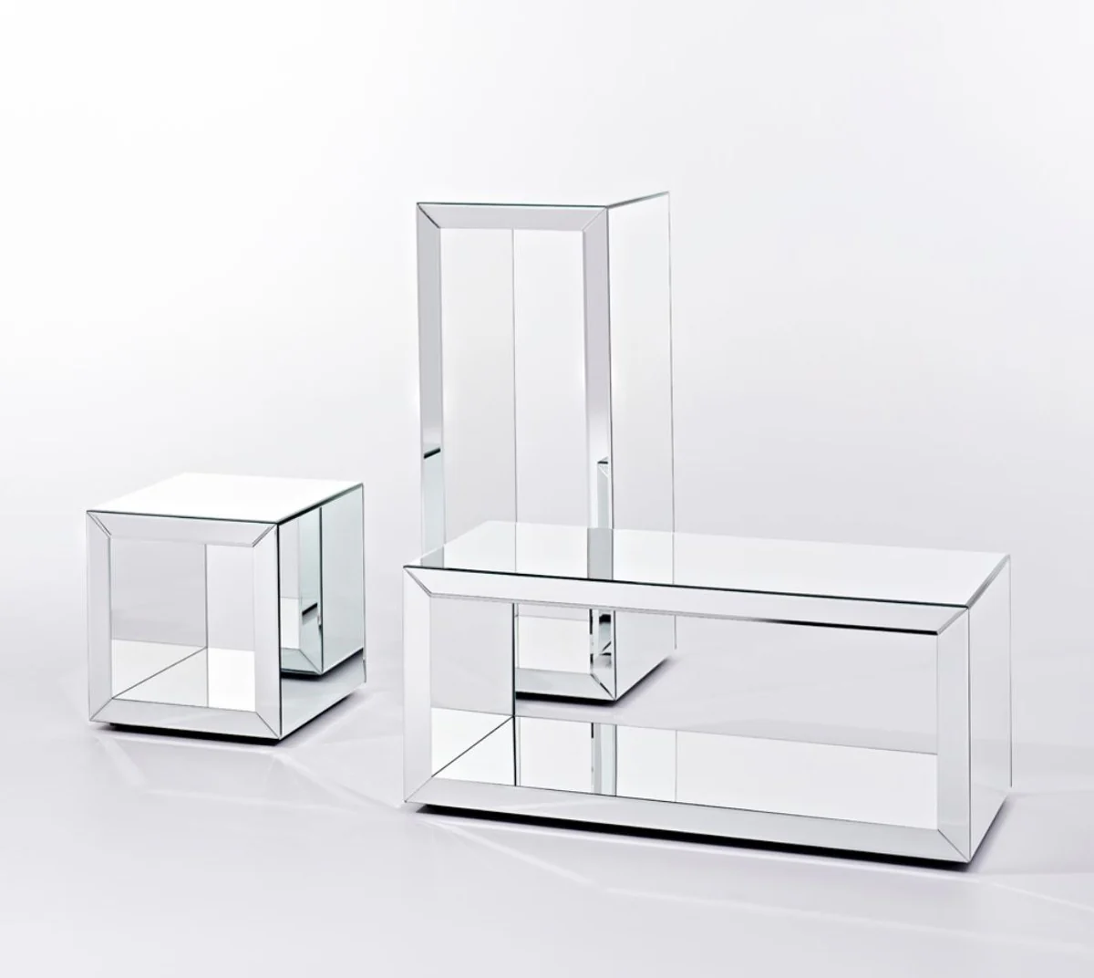 Casa Padrino mesa auxiliar de lujo de cristal espejo en dise?o cubo 46 x 46 x H. 48 cm - Muebles de Sal¨®n de Dise?o