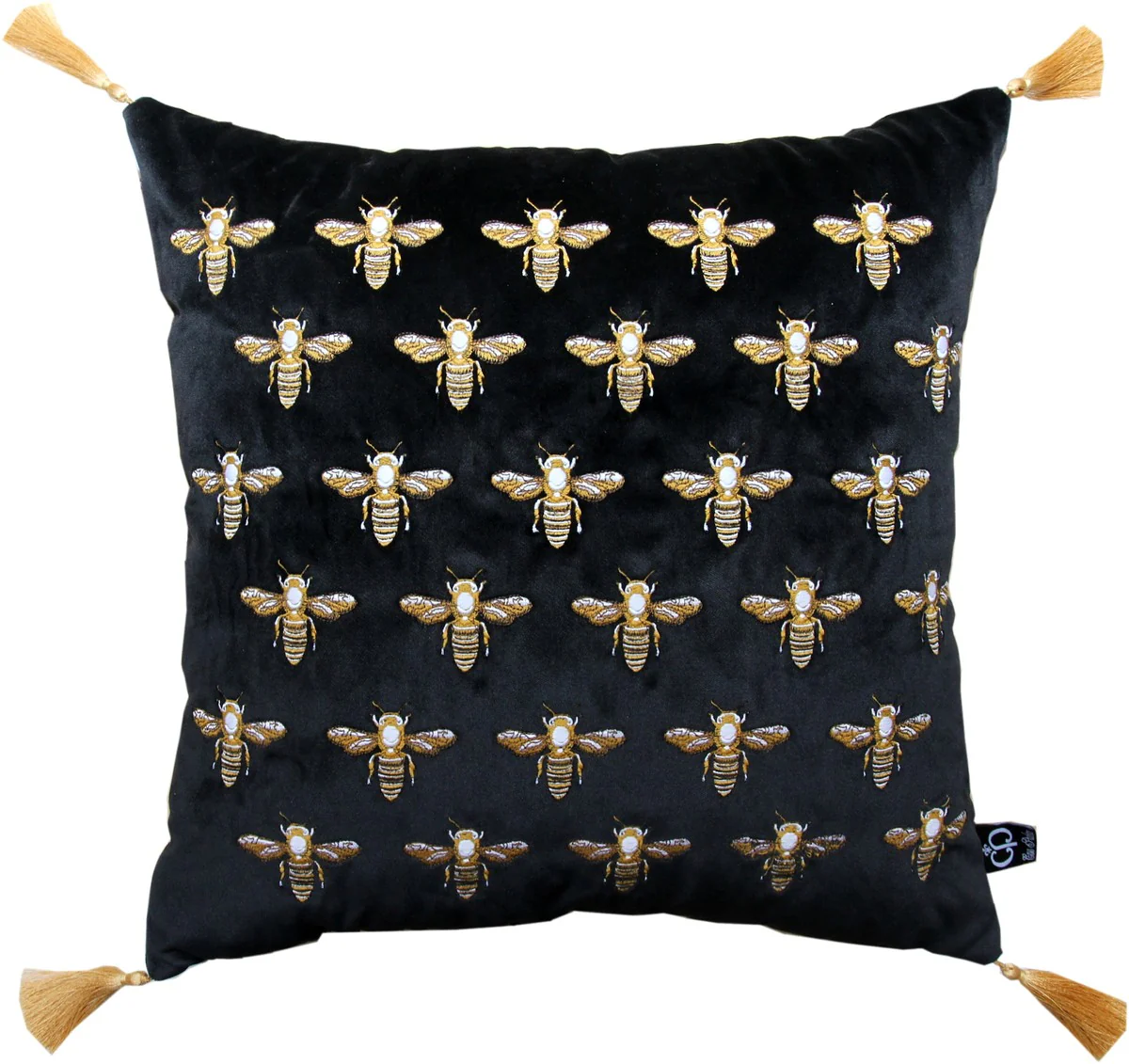 Cojín decorativo de lujo de Casa Padrino con borlas Bees Black / Gold 45 x 45 cm - tejido de terciopelo más fino - accesorios de decoración de lujo