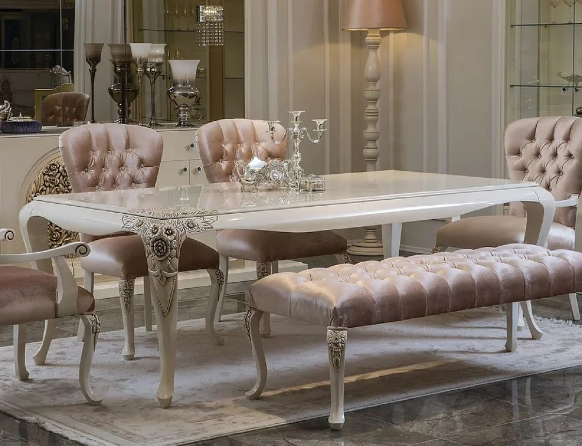 Casa Padrino mesa de comedor barroco de lujo blanco / beige - Mesa de comedor noble de madera maciza - Magn¨ªfico muebles de comedor barrocos