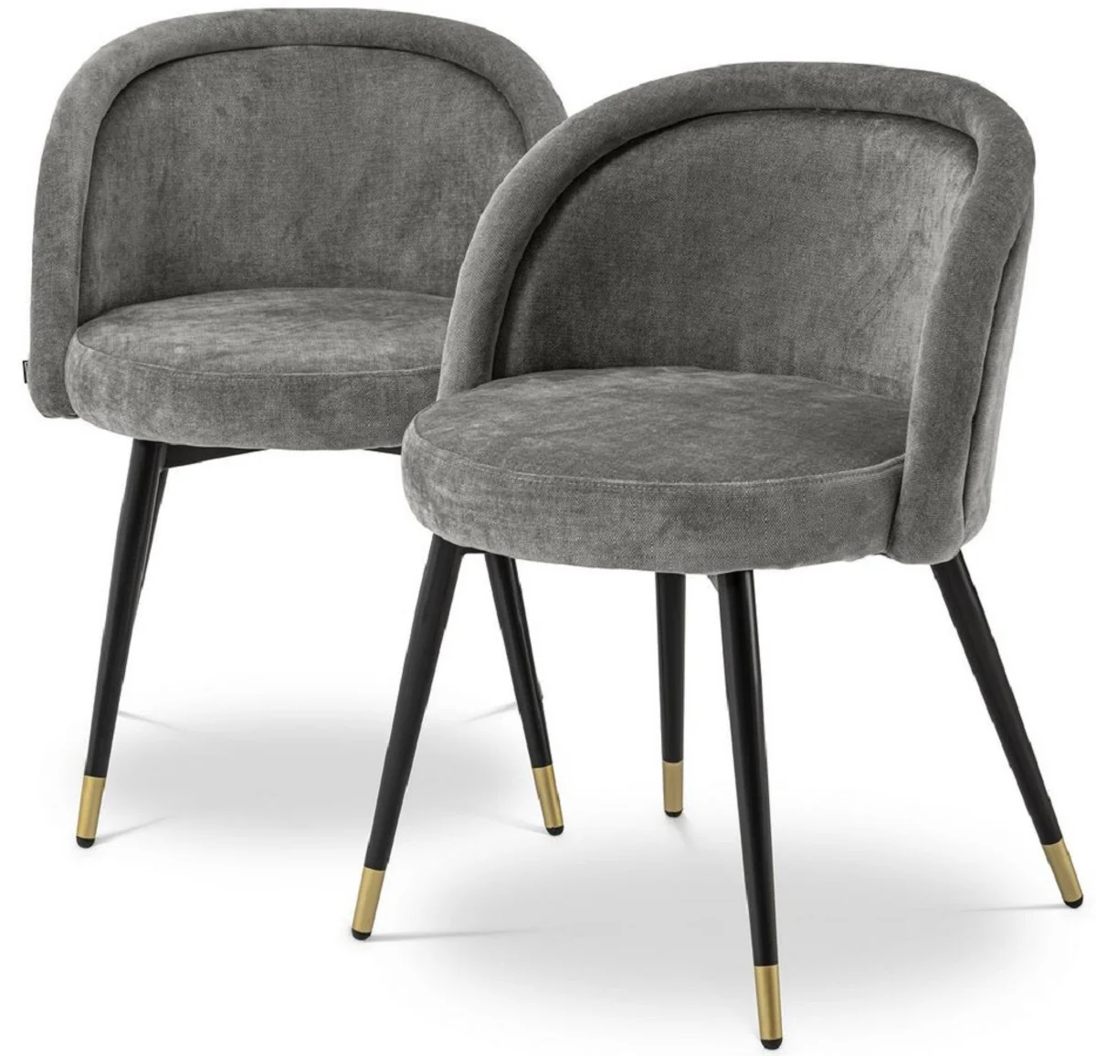 Casa Padrino conjunto de sillas de comedor de lujo gris / negro / lat¨®n 57,5 x 58 x A. 77 cm - Sillas de comedor nobles - Muebles de comedor de lujo