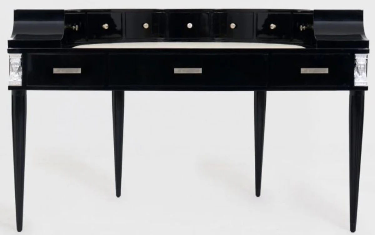 Casa Padrino escritorio Art Nouveau de lujo de caoba con 10 cajones negro / plata / gris / blanco 144 x 79 x A. 91 cm - Mesa de oficina semicircular - Muebles de oficina - Calidad de Lujo