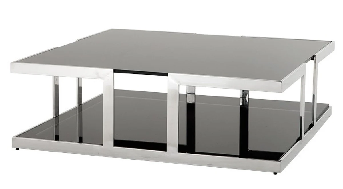 Casa Padrino luxury Art Deco designer coffee table polished stainless steel with tinted glass 100 x 100 cm - Luxury Collection