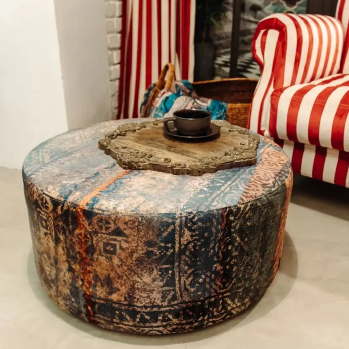 Casa Padrino Reposapi¨¦s de Lujo Multicolor ? 75 x A. 30 cm - Taburete Redondo de Terciopelo - Muebles de Sal¨®n - Muebles de Hotel - Muebles de Lujo - Int¨¦rieur de Lujo