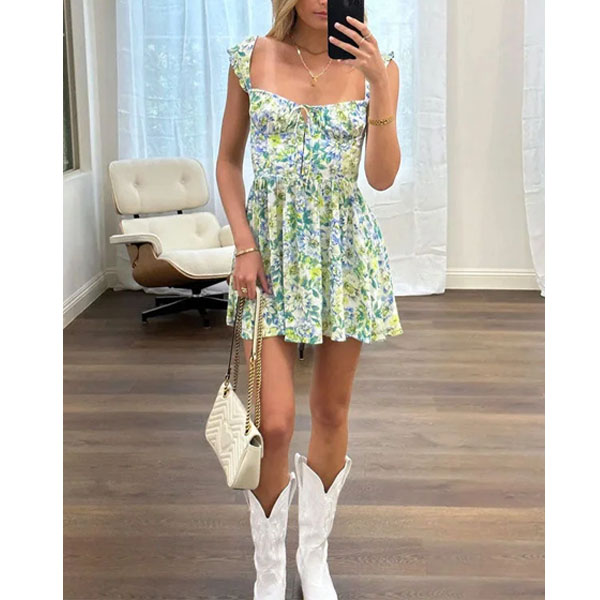 Floral Print Mini Cake Dress