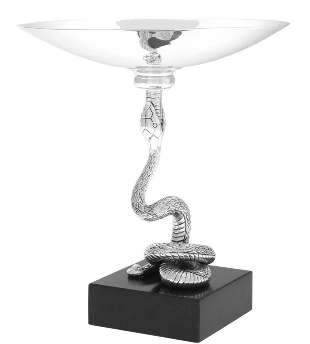 Casa Padrino taz¨®n de servir de lujo serpiente plata / negro ? 25,5 x H. 28,5 cm - Taz¨®n de Lat¨®n Chapado en Plata con Soporte y Base de Granito - Colecci¨®n de Lujo