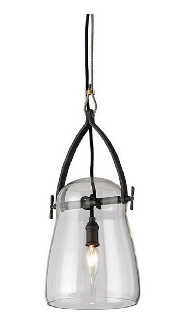 Casa Padrino lámpara colgante de lujo negro Ø 20,3 x H. 41,3 cm - Lámpara Colgante con Pantalla de Vidrio Redonda