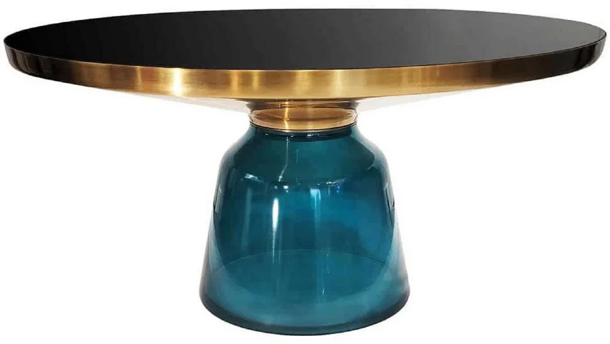 Casa Padrino mesa de centro de lujo negro / oro / azul ? 75 x A. 37 cm - Mesa de sal¨®n redonda de vidrio - Muebles de sal¨®n - Muebles de lujo