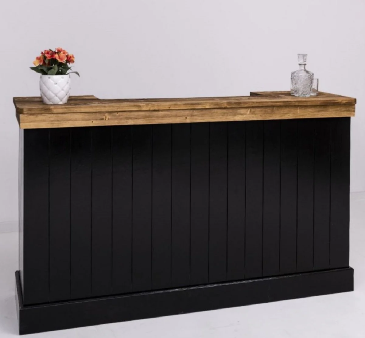 Casa Padrino barra de bar de estilo campestre negro / marr¨®n 180 x 51 x A. 107 cm - Barra de bar de madera maciza - Muebles de bar de madera maciza - Muebles de bar en estilo campestre