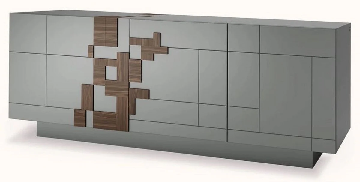 Casa Padrino aparador de lujo gris / marrón 220 x 50,8 x A. 85 cm - Armario de madera maciza con 4 puertas - Muebles de madera maciza - Muebles de lujo - Interiores de lujo