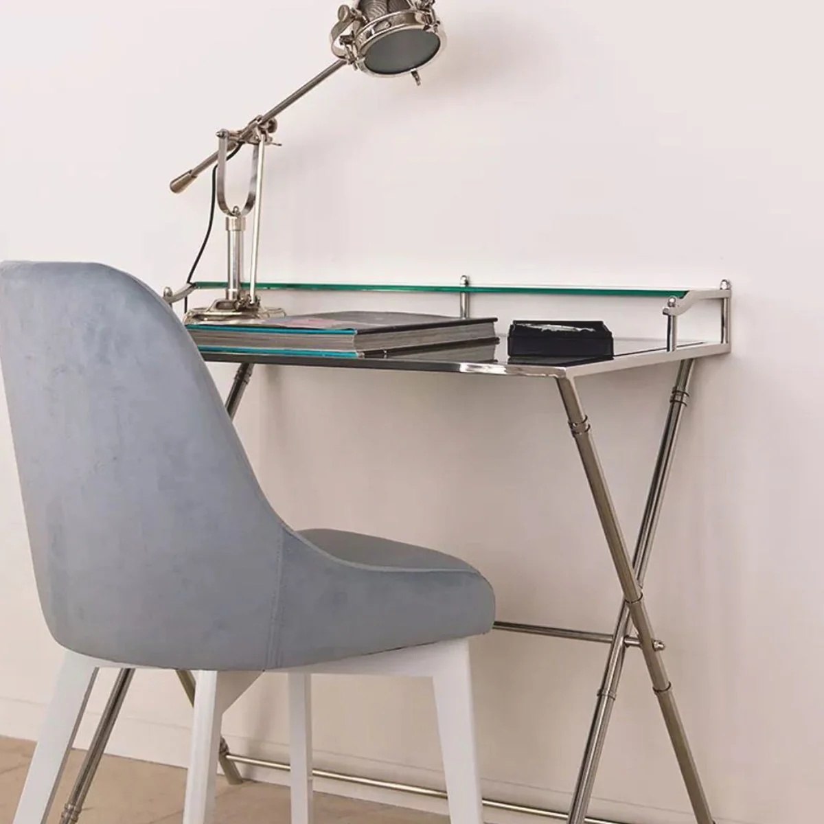 Casa Padrino escritorio / secretario de vidrio plata 83 cm - Mobiliario de oficina