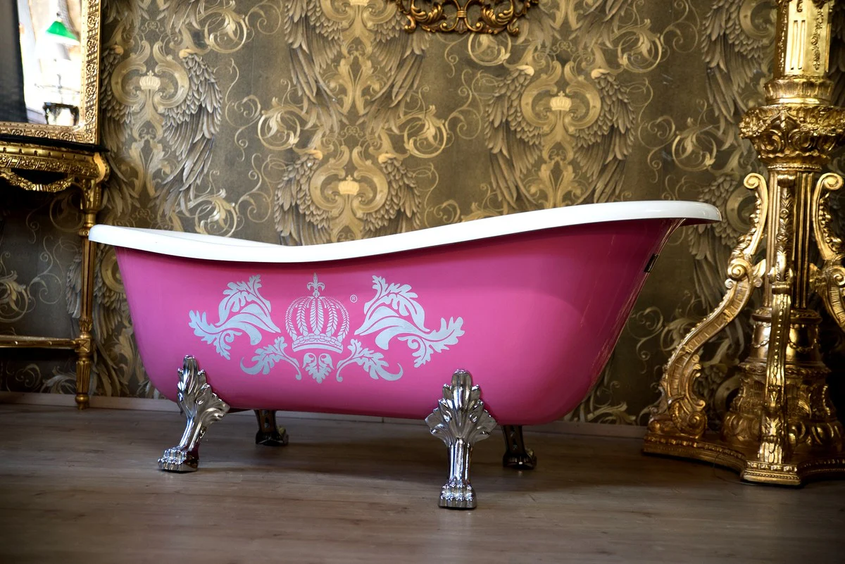 Pomp??s de Casa Padrino Luxus Bath Deluxe independiente de Harald Gl??ckler Pink / Silver / White 1560mm con patas de le¨®n plateado