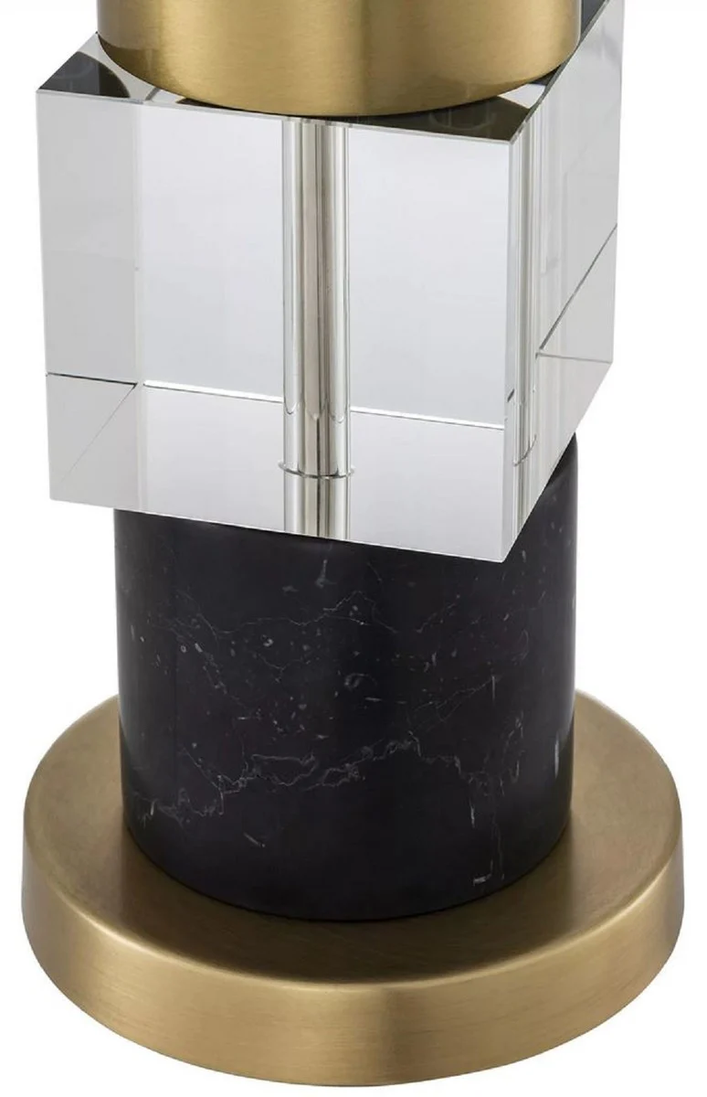 Casa Padrino lámpara de mesa de lujo latón antiguo / negro / beige 35 x 35 x A. 87 cm - Lámpara de escritorio con mármol y cristal - Calidad de Lujo