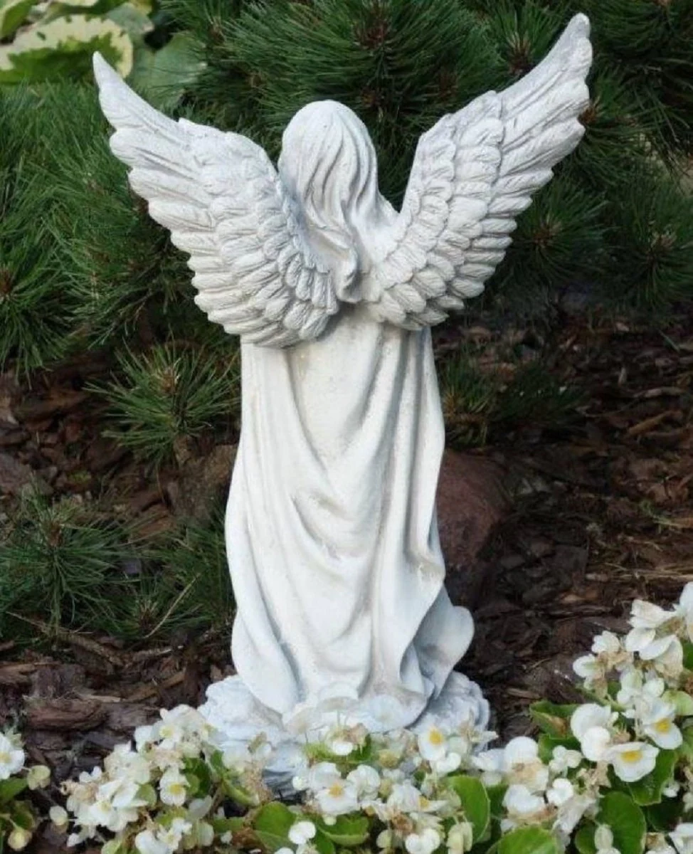 Casa Padrino Escultura de Decoraci¨®n de Jard¨ªn Art Nouveau ¨¢ngel Gris 16 x 14 x A. 46 cm - Elegante Figura de Jard¨ªn - Accesorios de Decoraci¨®n de Jard¨ªn Barrocos y Art Nouveau