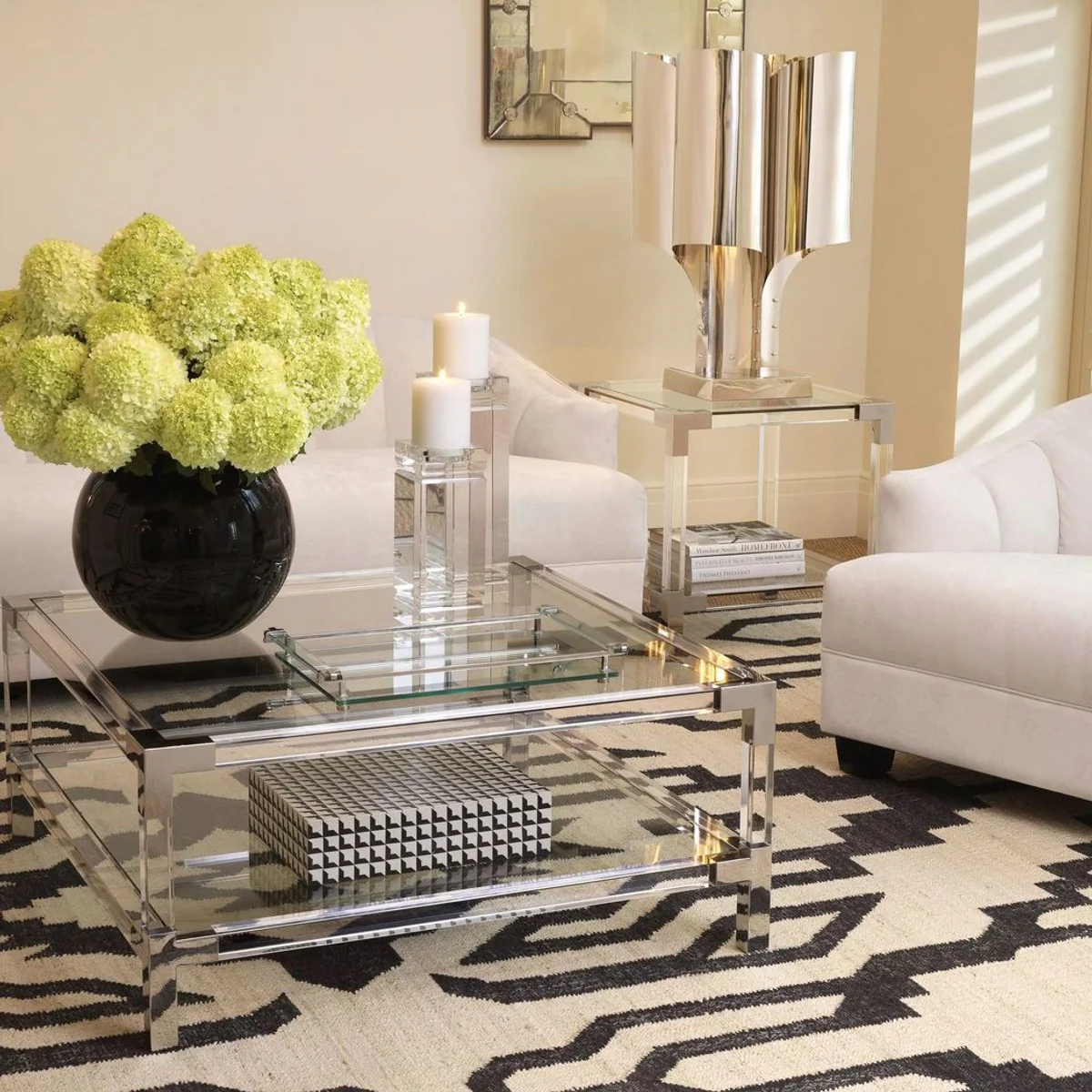 Casa Padrino alfombra de lujo de yute y lana natural / negro 300 x 400 cm - Alfombra de salón y hotel tejida a mano - Accesorios de decoración de salón - Calidad de Lujo