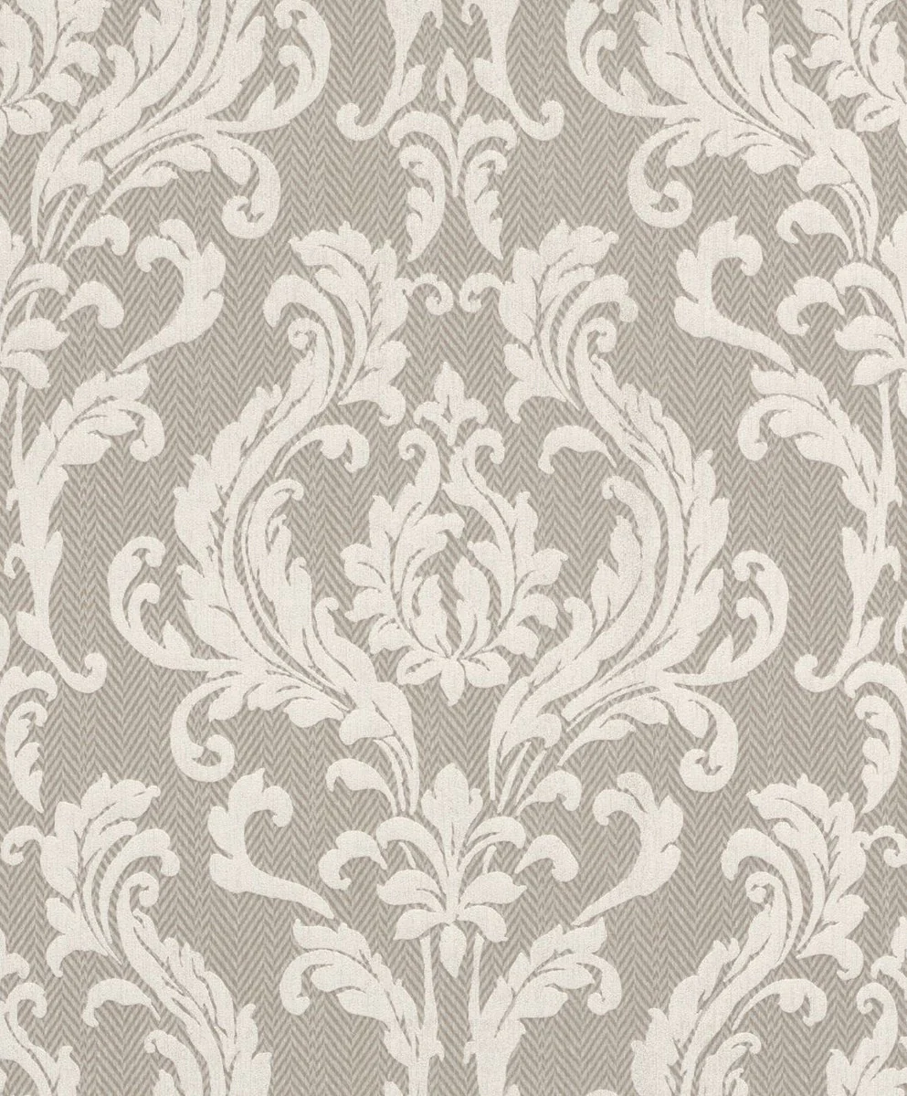 Casa Padrino papel pintado no tejido barroco gris / beige - Papel pintado de salón de estilo barroco con patrón elegante - Decoración de pared en estilo barroco - Decoración de salón barroco