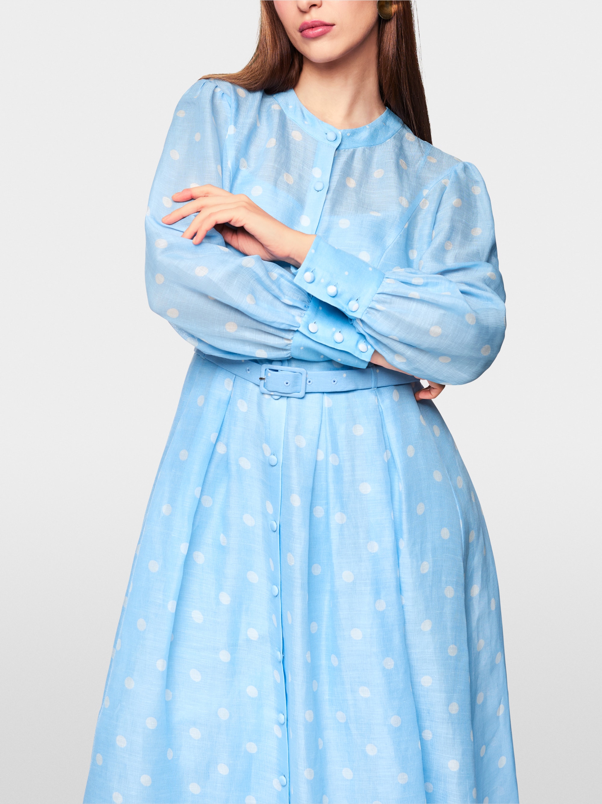 Marc-Cain Long silk and linen polka dot dress