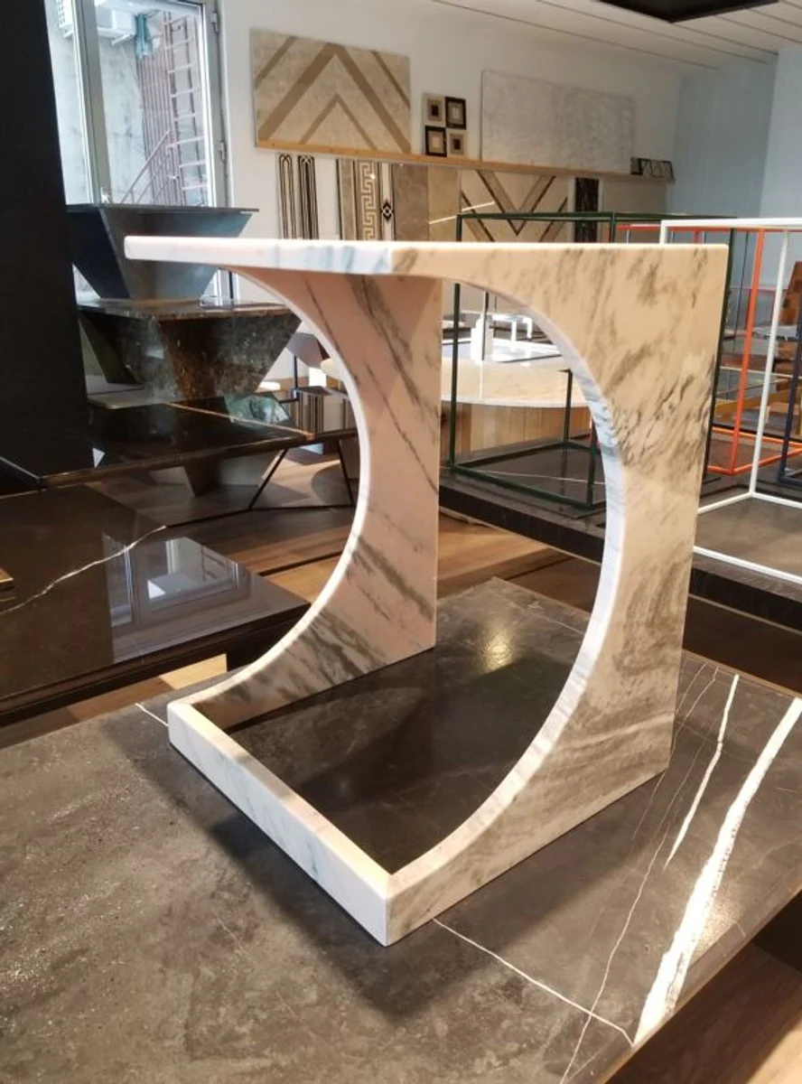 Casa Padrino mesa auxiliar de m¨¢rmol de lujo blanco / gris 40 x 40 x A. 55 cm - Mesa de flores de m¨¢rmol - Muebles de sal¨®n de m¨¢rmol de lujo