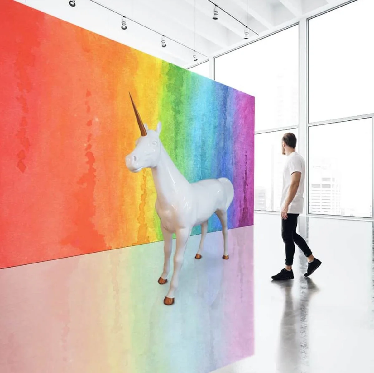 Casa Padrino figura decorativa de lujo caballo unicornio blanco / cobre 245 x 56 x A. 220 cm - Figura decorativa de tamaño natural - Figura de animal enorme - Escultura decorativa de jardín