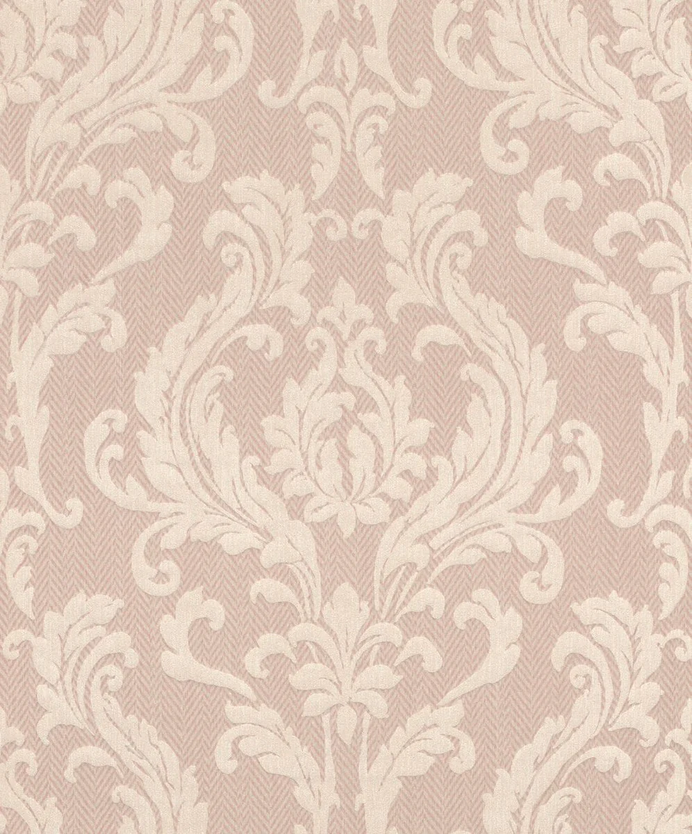 Casa Padrino papel pintado no tejido barroco rosa claro / beige - Papel pintado de salón de estilo barroco con patrón elegante - Decoración de pared en estilo barroco