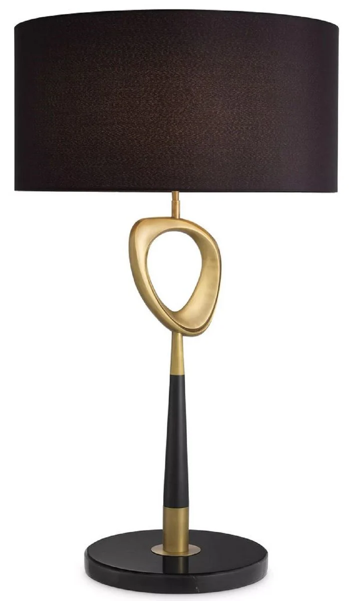 Casa Padrino lámpara de mesa de lujo latón antiguo / negro Ø 60 x A. 101,5 cm - Lámpara de escritorio moderna con pantalla redonda - Colección de Lujo