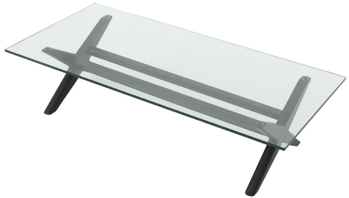 Casa Padrino mesa de centro de lujo negro 160 x 80 x A. 40,5 cm - Mesa de sal¨®n rectangular de madera maciza con tapa de vidrio - Muebles de sal¨®n de lujo