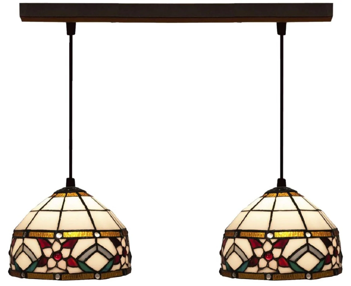 Casa Padrino lámpara colgante doble Tiffany de lujo flores multicolor 50 x 20 x A. 130 cm - Lámpara colgante Tiffany con pantallas de vidrio hechas a mano - Luces Tiffany de Lujo