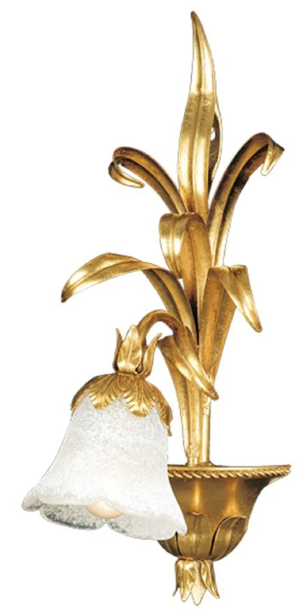 Casa Padrino lámpara de pared barroco de lujo oro con pátina / blanco 22 x 25 x A. 49 cm - Elegante aplique de estilo barroco con fino cristal de Murano - Calidad de lujo - Hecho en Italia