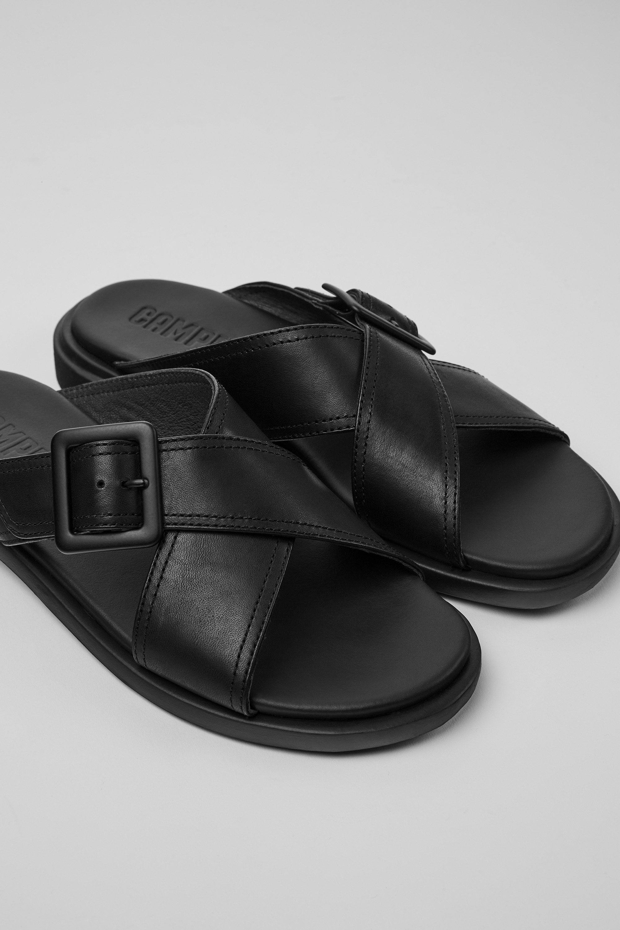Edy - Black leather sandals for women