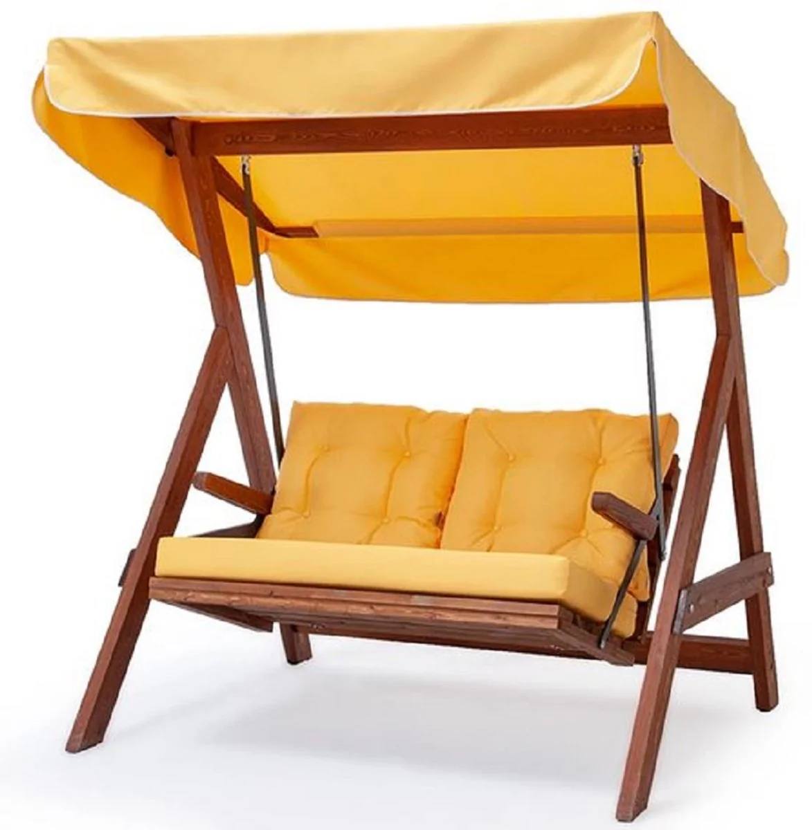 Casa Padrino columpio de Hollywood de lujo amarillo / marrón - Columpio de jardín moderno resistente a la intemperie con toldo para el sol - Muebles de Jardín y de Terraza - Muebles de Lujo