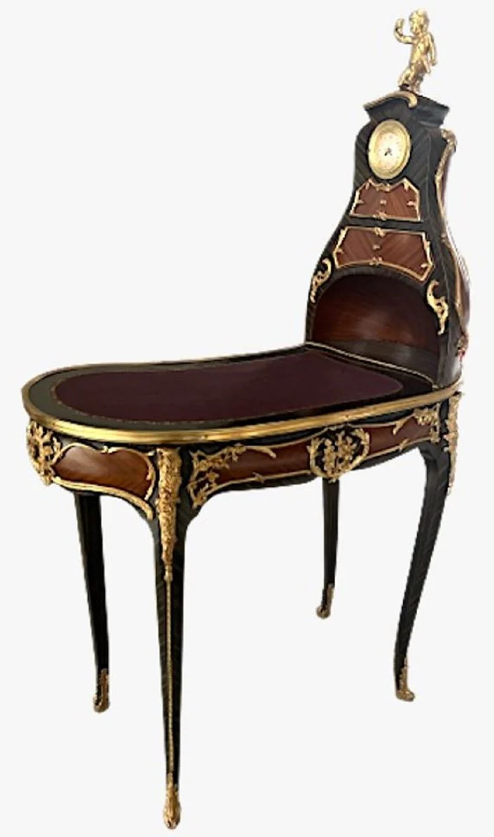 Casa Padrino secretaria barroco con reloj marr¨®n / oro - Magn¨ªfico escritorio de estilo barroco - Muebles de oficina barrocos - Muebles de oficina de estilo barroco - Muebles de estilo barroco