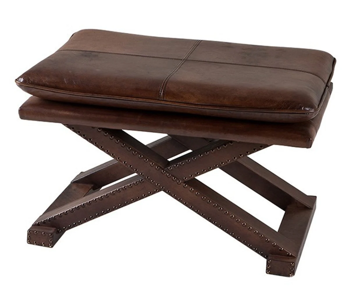 Casa Padrino taburete de cuero de lujo negro marr¨®n con remaches - muebles de cuero